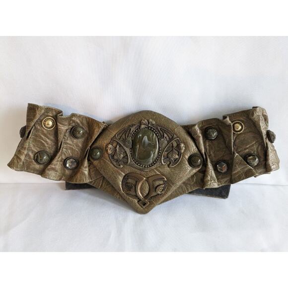 Retro 1980s Women\'s Cinch Belt Boho Army Green By Nina Ajhani